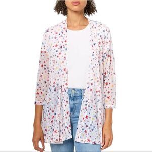 Ali Miles Women's Star Printed Mesh Open Front Kimono 3/4 Sleeves Cardigan